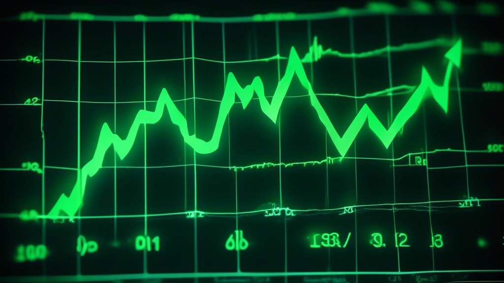 A stock market chart with uranium chemical symbol superimposed and glowing green