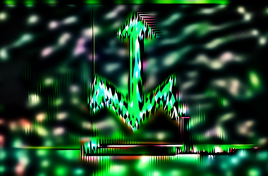 A glowing green stock ticker arrow pointing up with the symbol U on it