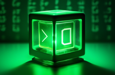 A glowing green cube of uranium with a stock ticker arrow pointing upwards.