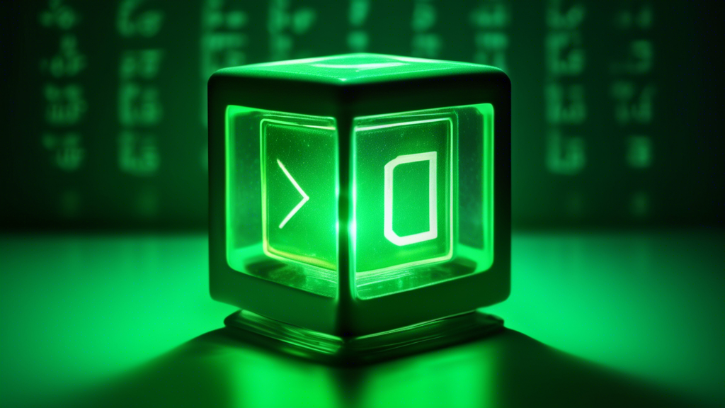 A glowing green cube of uranium with a stock ticker arrow pointing upwards.
