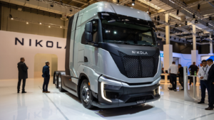 Nikola (NKLA) Tre BEV electric truck at the Hannover IAA Transportation Motor Show. Germany